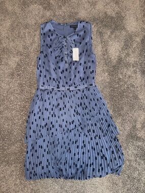 Banana Republic Blue Sleeveless Pleated Dot Midi Dress